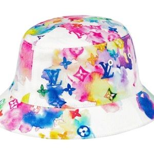 Louis Vuitton white Virgil abloh watercolor bucket hat sz 58 with box beach cap